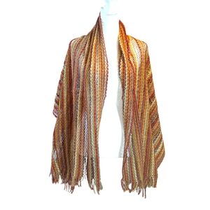 Missoni Multicolor Knit Scarf Wool Blend Fringe Striped Italy Designer Luxury